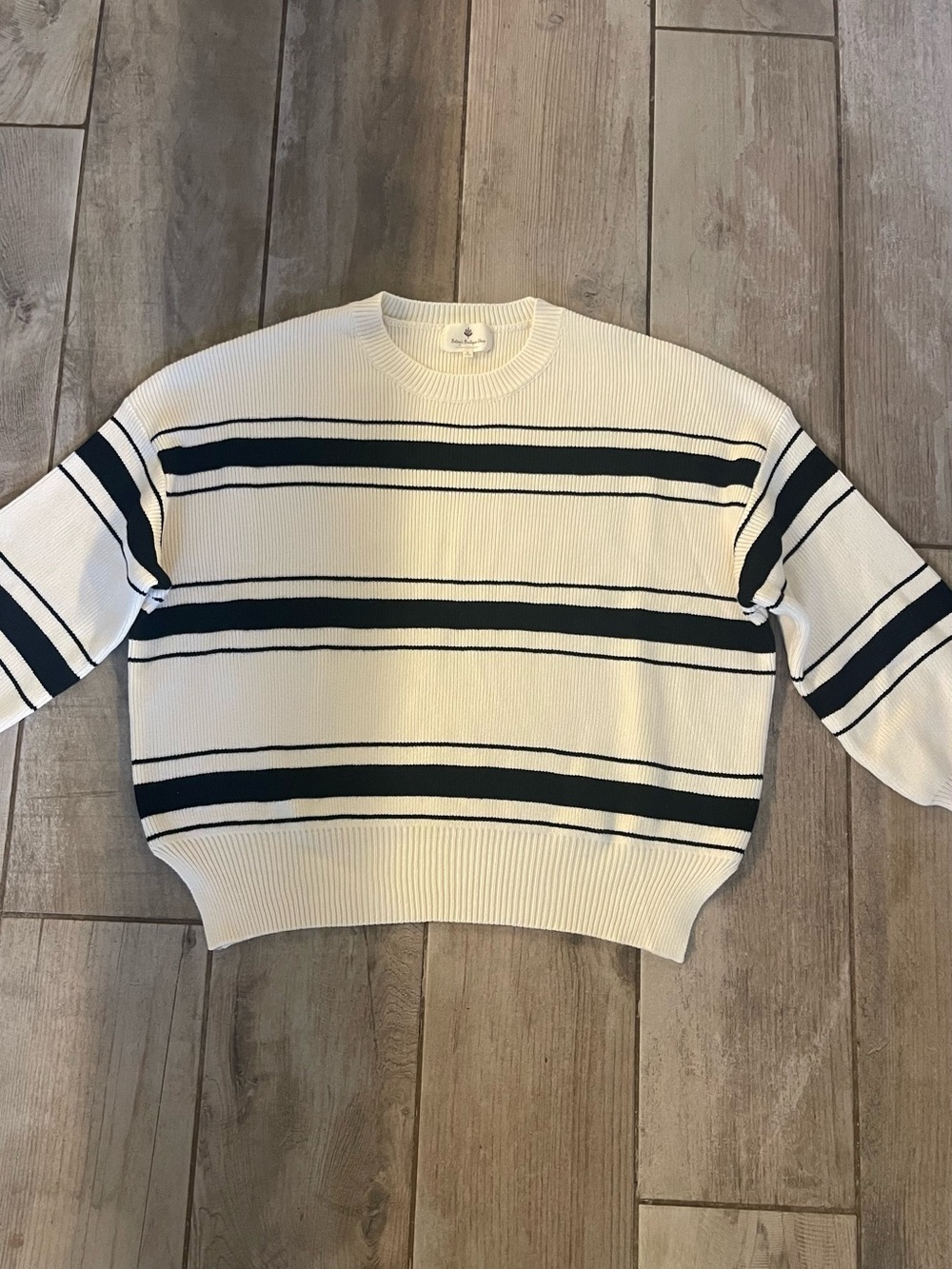 Cream sweater with black stripes